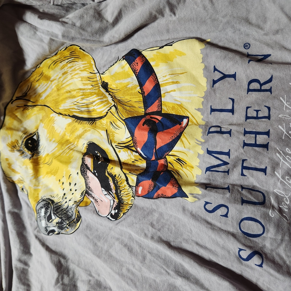 Simply Southern Yellow Dog Tee with Red and Blue Bow